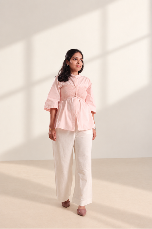 Smocked Cotton Poplin Shirt