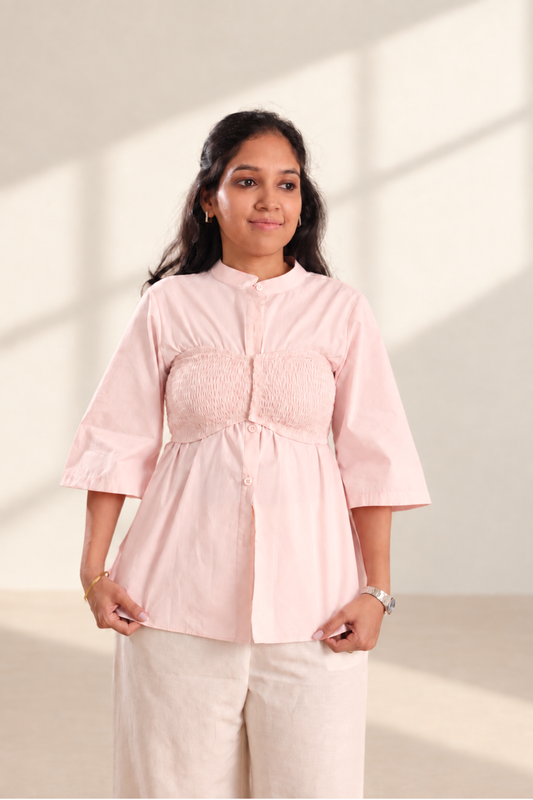 Smocked Cotton Poplin Shirt