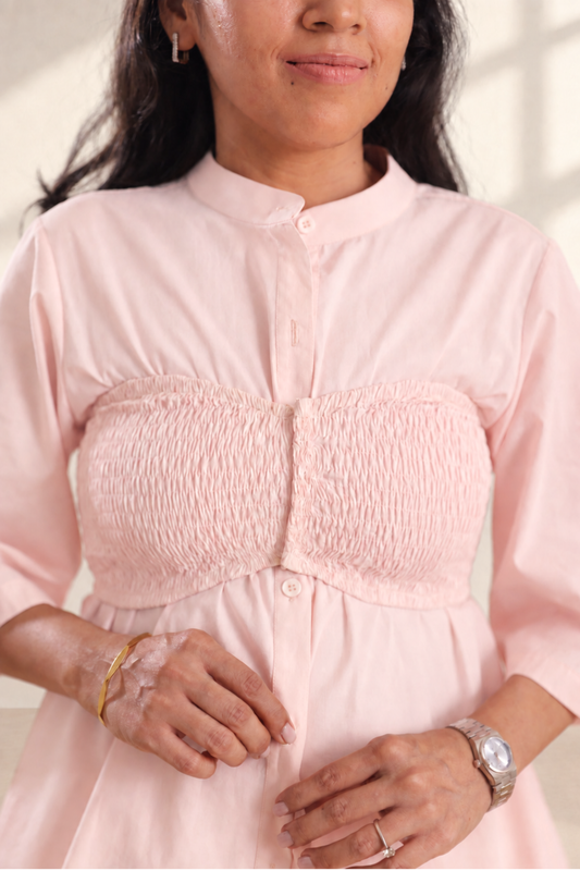 Smocked Cotton Poplin Shirt