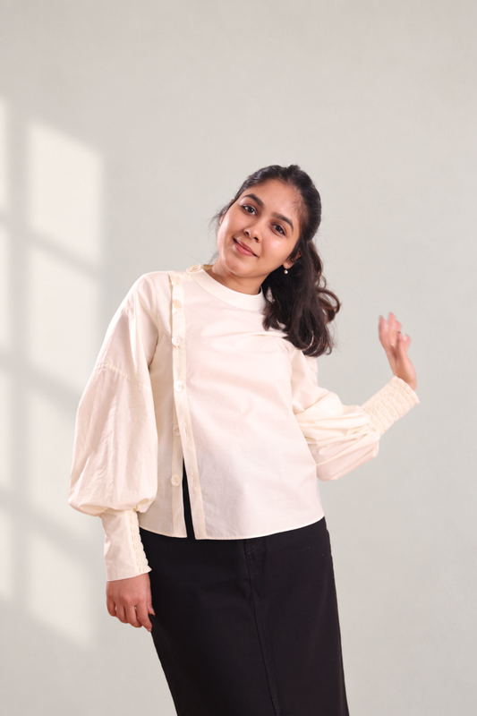 Bishop Sleeves Cotton Poplin Shirt