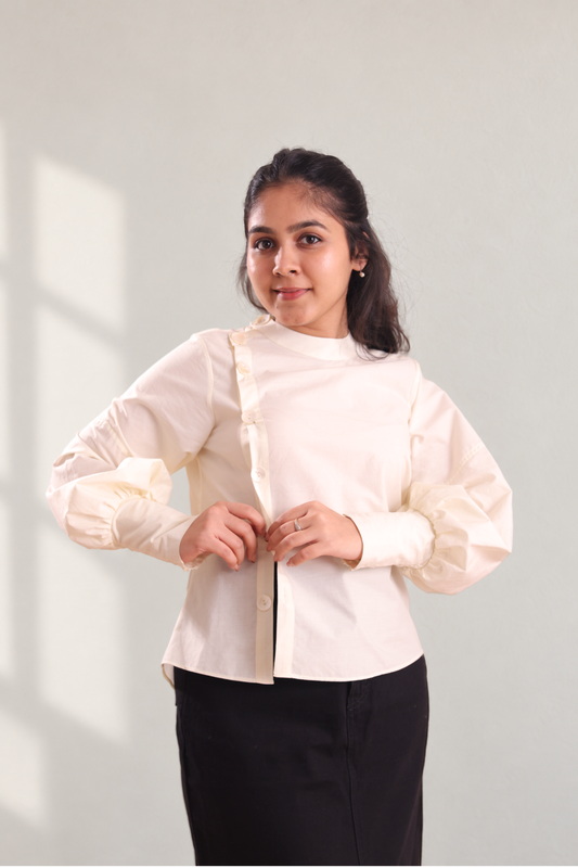 Bishop Sleeves Cotton Poplin Shirt