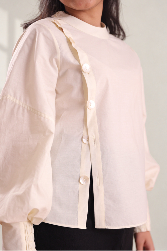 Bishop Sleeves Cotton Poplin Shirt