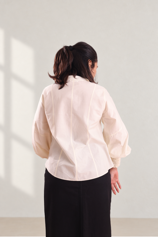 Bishop Sleeves Cotton Poplin Shirt