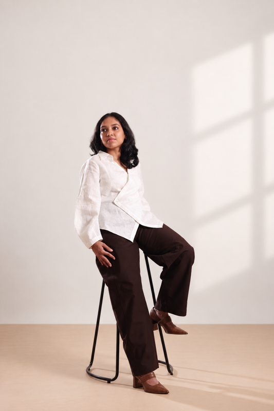 Asymmetric Wrap Linen Shirt