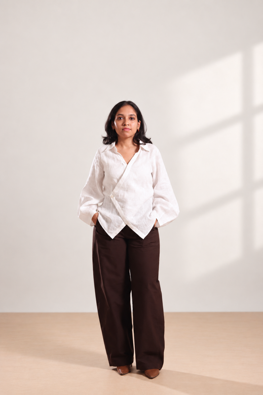 Asymmetric Wrap Linen Shirt