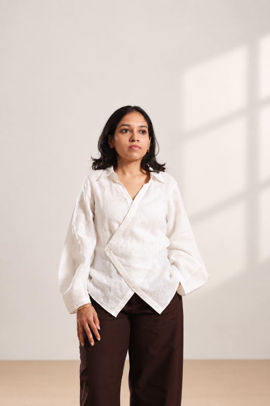 Asymmetric Wrap Linen Shirt