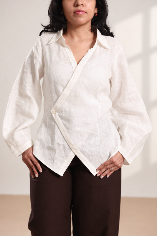 Asymmetric Wrap Linen Shirt