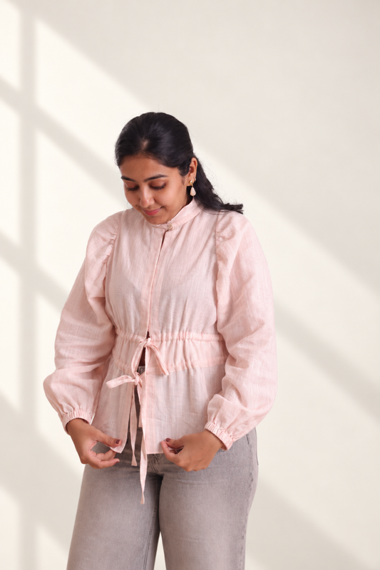 Drawstring Cotton-Linen Blend Shirt