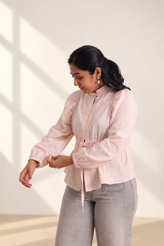 Drawstring Cotton-Linen Blend Shirt