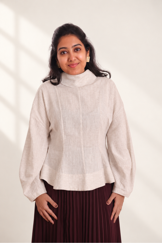 Backward Button Down Cotton-Linen Shirt