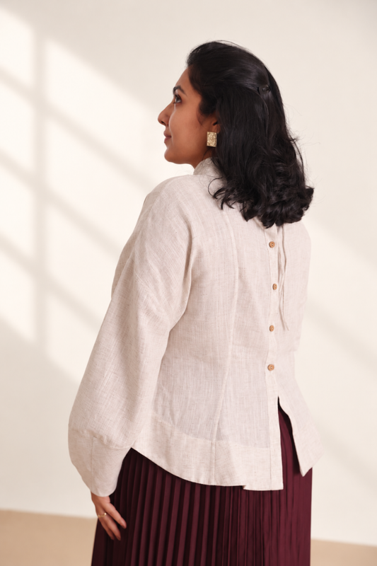 Backward Button Down Cotton-Linen Shirt