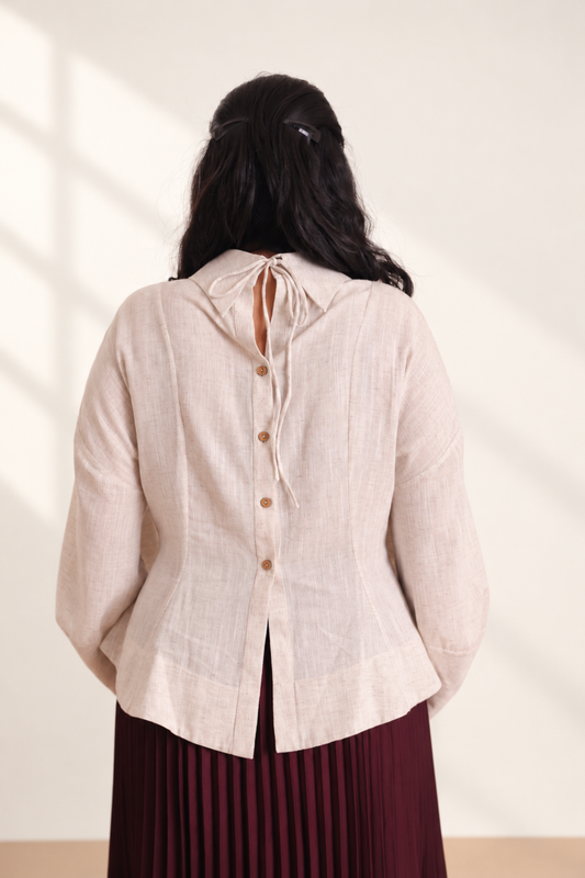 Backward Button Down Cotton-Linen Shirt