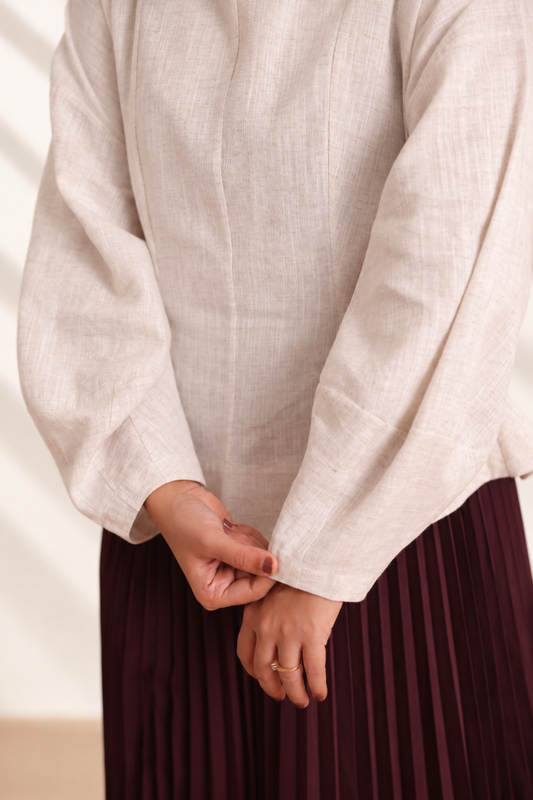 Backward Button Down Cotton-Linen Shirt