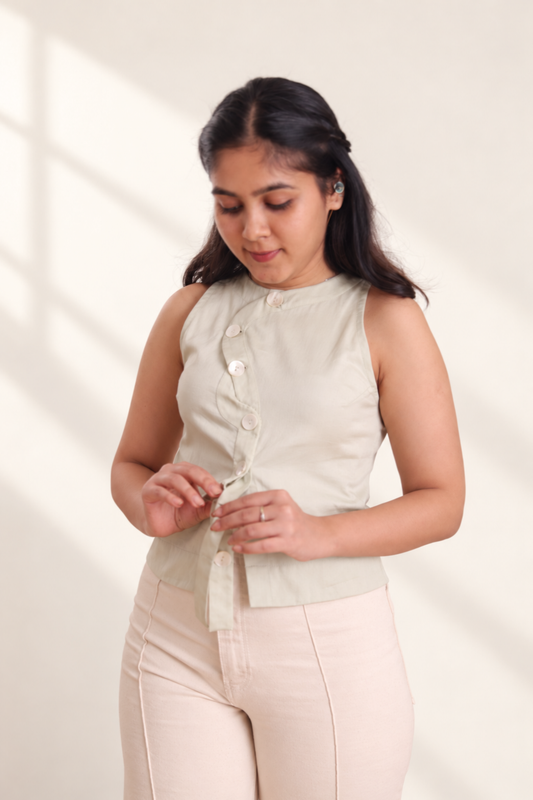 Halterneck Cotton Sateen Shirt