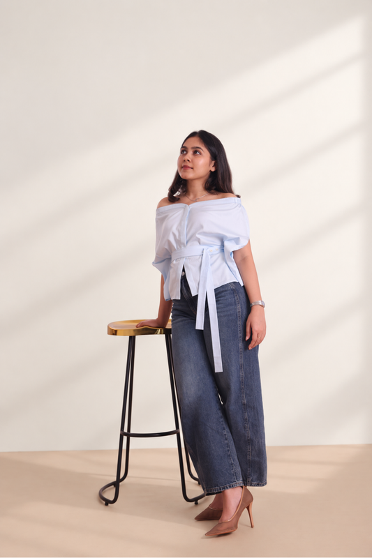 Off Shoulder Cotton Sateen Shirt