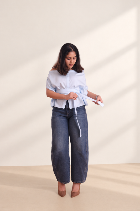 Off Shoulder Cotton Sateen Shirt