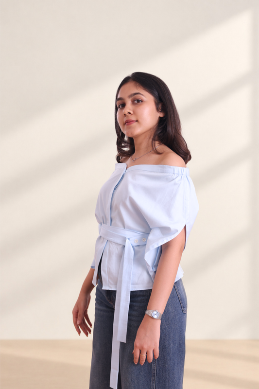 Off Shoulder Cotton Sateen Shirt