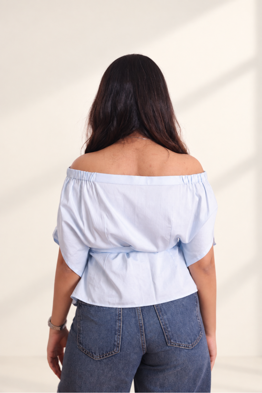 Off Shoulder Cotton Sateen Shirt